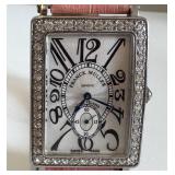 Franck Muller watch 033605 - Long Island Diamond Bezel, Pink Leather Strap