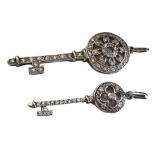 Sterling Silver Key Pendants (Lot of 2) - Filigree Round Dial with Crystals