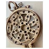 Sterling Silver Key Pendants (Lot of 2) - Filigree Round Dial with Crystals