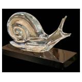 DR - Daum Crystal Snail Sculpture on Black Base - Base Chip