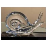 DR - Daum Crystal Snail Sculpture on Black Base - Base Chip