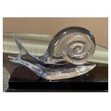 DR - Daum Crystal Snail Sculpture on Black Base - Base Chip