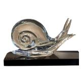 DR - Daum Crystal Snail Sculpture on Black Base - Base Chip