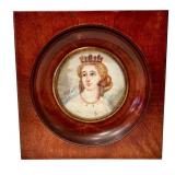 Antique Miniature Portrait of Queen - Wooden Frame