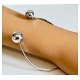Vintage Sterling Silver Abstract Bracelet - Open Cuff with Ball Ends