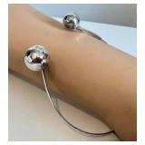 Vintage Sterling Silver Abstract Bracelet - Open Cuff with Ball Ends