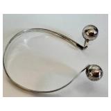 Vintage Sterling Silver Abstract Bracelet - Open Cuff with Ball Ends