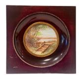 Antique Miniature Scenic Painting - Signed Gill, Dark Wood Frame
