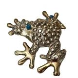 Sterling Silver Frog Brooch 2 in - Blue Accents 925