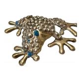 Sterling Silver Frog Brooch 2 in - Blue Accents 925