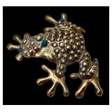 Sterling Silver Frog Brooch 2 in - Blue Accents 925