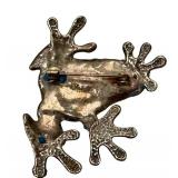 Sterling Silver Frog Brooch 2 in - Blue Accents 925