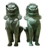Pair of Chinese Cast Bronze Guardian Lions - Foo Dogs