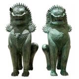 Pair of Chinese Cast Bronze Guardian Lions - Foo Dogs