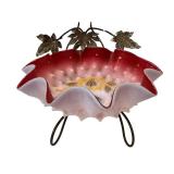 C1 - Victorian-Style Glass Lamp with Pink Ruffled Shade and Hand-Painted Romance Scene