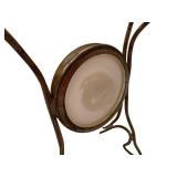 C1 - Victorian-Style Glass Lamp with Pink Ruffled Shade and Hand-Painted Romance Scene