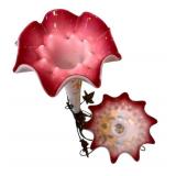 C1 - Victorian-Style Glass Lamp with Pink Ruffled Shade and Hand-Painted Romance Scene