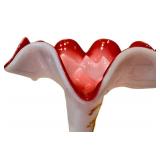 C1 - Victorian-Style Glass Lamp with Pink Ruffled Shade and Hand-Painted Romance Scene