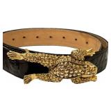 Barry Kieselstein-Cord Sterling Toad Belt Buckle on Black Leather Belt