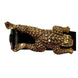 Barry Kieselstein-Cord Sterling Toad Belt Buckle on Black Leather Belt