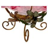 C1 - Antique Victorian Brides Basket - Hand Painted Pink Glass Bowl