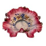 C1 - Antique Victorian Brides Basket - Hand Painted Pink Glass Bowl