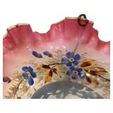 C1 - Antique Victorian Brides Basket - Hand Painted Pink Glass Bowl