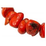 Red Coral Bead Necklace with Matching Earrings - Hammered Silver Toggle Clasp