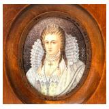 Berlier Queen Portrait Miniature - Antique Oil Painting