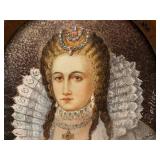 Berlier Queen Portrait Miniature - Antique Oil Painting