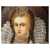 Berlier Queen Portrait Miniature - Antique Oil Painting