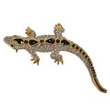 Gecko Brooch - Gold Tone Rhinestone, 3-Inch Lizard Jewelry Pin
