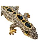 Gecko Brooch - Gold Tone Rhinestone, 3-Inch Lizard Jewelry Pin