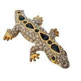 Gecko Brooch - Gold Tone Rhinestone, 3-Inch Lizard Jewelry Pin