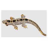 Gecko Brooch - Gold Tone Rhinestone, 3-Inch Lizard Jewelry Pin