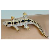 Gecko Brooch - Gold Tone Rhinestone, 3-Inch Lizard Jewelry Pin