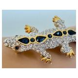 Gecko Brooch - Gold Tone Rhinestone, 3-Inch Lizard Jewelry Pin