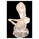 C1 - Lalique Deux Danseuses by Marc Lalique - 1990 Frosted Glass Sculpture, ~10 in tall