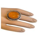Amber Cabochon Ring in Sterling Silver - Size 7