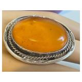 Amber Cabochon Ring in Sterling Silver - Size 7