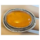 Amber Cabochon Ring in Sterling Silver - Size 7