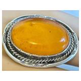 Amber Cabochon Ring in Sterling Silver - Size 7