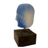 DR - Kosta Boda Bertil Vallien Blue Sand-Cast Glass Head on Granite Base 9 in Tall