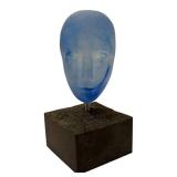 DR - Kosta Boda Bertil Vallien Blue Sand-Cast Glass Head on Granite Base 9 in Tall