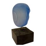 DR - Kosta Boda Bertil Vallien Blue Sand-Cast Glass Head on Granite Base 9 in Tall