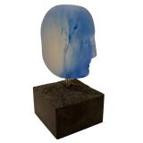 DR - Kosta Boda Bertil Vallien Blue Sand-Cast Glass Head on Granite Base 9 in Tall