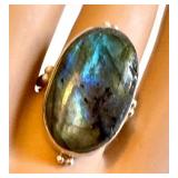 Vintage Sterling & Labradite Ring - Size 6.75 (Chip on Stone)
