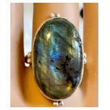 Vintage Sterling & Labradite Ring - Size 6.75 (Chip on Stone)