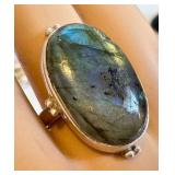 Vintage Sterling & Labradite Ring - Size 6.75 (Chip on Stone)