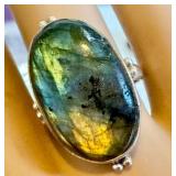 Vintage Sterling & Labradite Ring - Size 6.75 (Chip on Stone)
